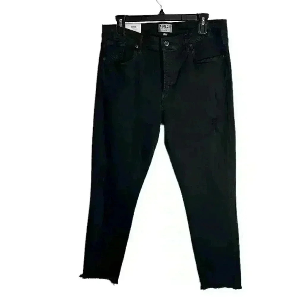 AGOLDE Sophie High Rise Skinny Crop Jeans Black Harlow Destructed Size 32 - Picture 2 of 10